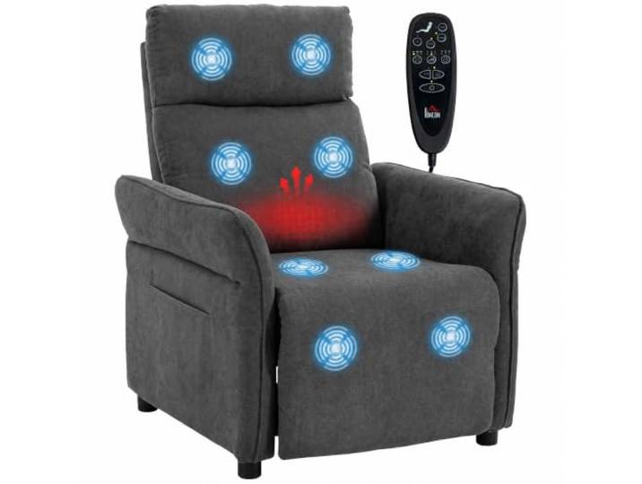 HOMCOM Relaxsessel mit Massage & Wärme, Verstellbaren Armlehnen, Dunkelgrau Fernsehsessel, Manuell Verstellbarer Massagesessel, TV-Sessel mit Liegefunktion, Frottee-Bezug, Seitentaschen, bis 150 kg