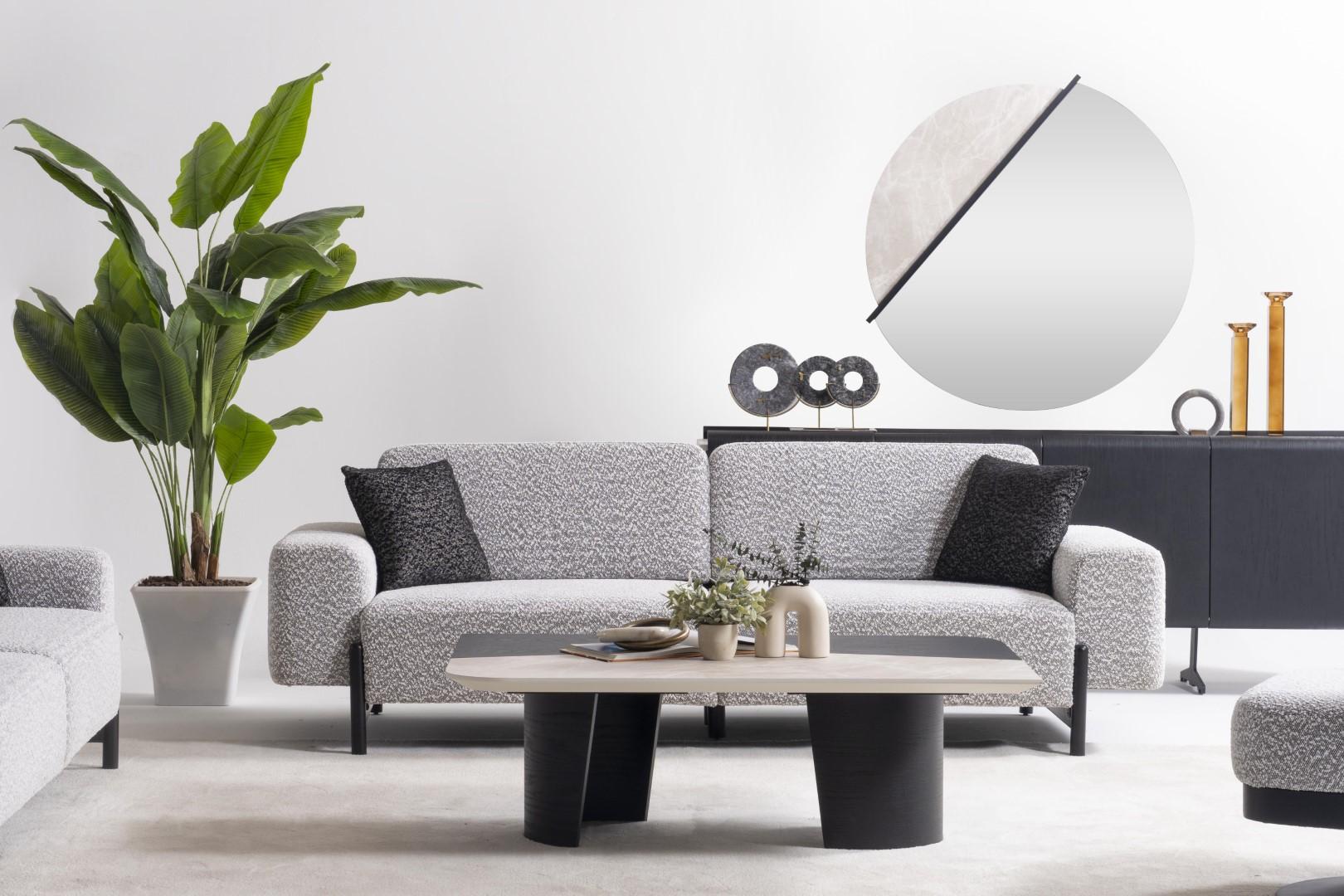 Graues Wohnzimmer Set aus Textil und Holz, modernes Design