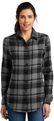 Port Authority LW668 Women's Plaid Flannel Tunic in Gray/Black size Large