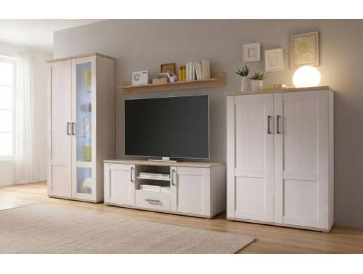 moebel-dich-auf Wohnwand Elegance in Sibiu-Lärche Nb. im Landhausstil Anbauwand Wohnzimmerschrank TV-Lowboard Fernsehschrank inkl. LED-Beleuchtung