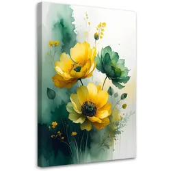 WANDBILD, Gelb grüne botanische Blumen