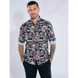 emilio adani Herren Langarm-Hemd regular Schwarz gemustert Kent-Kragen - XL