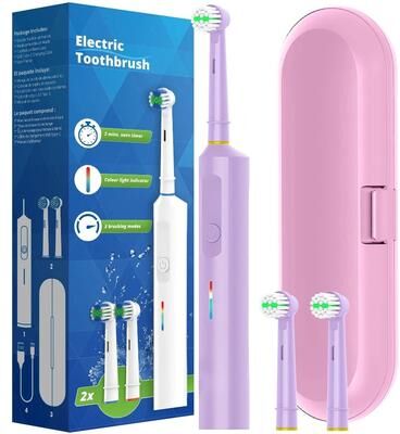 Uplift Essentials Intelligent Rotating Electric Toothbrush Rechargeable Rotary Toothbrush With Oral B Compatible Heads purple