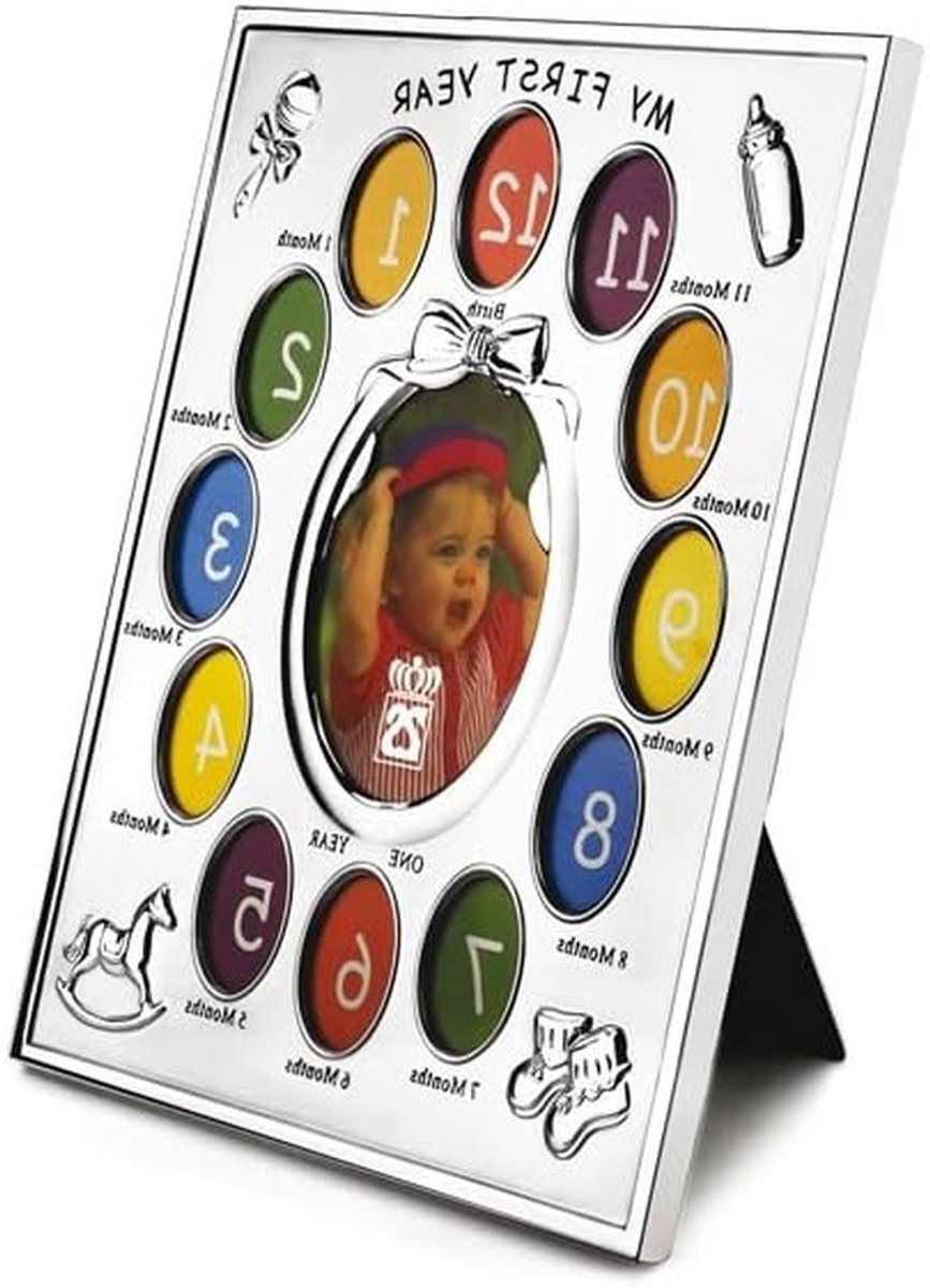 Zilveren Baby Fotoalbum Eerste Jaar voor 13 Foto's