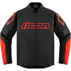 Icon Hooligan CE, Textiljacke - Schwarz/Neon-Rot - XL