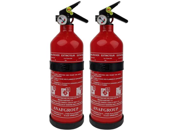 2er-Set Kompakter ABC-Feuerlöscher für Kfz & Co., 1 kg, 5A 34B C
