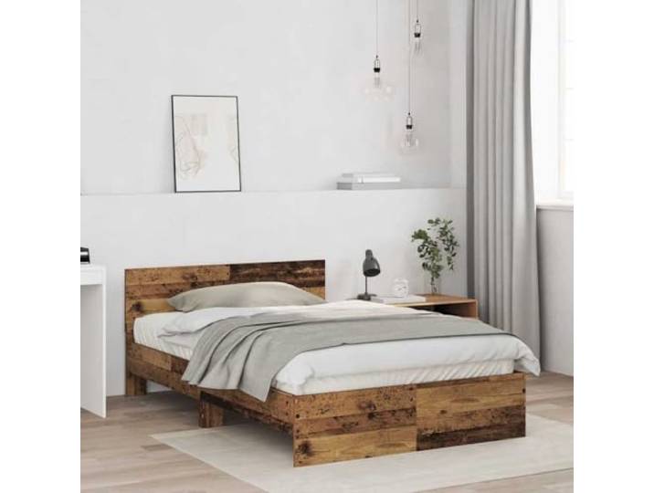 KTHLBRH Bettgestell aus altem Holz, 193 x 125 x 70 cm Kopfteil inklusive, Wandmontage, technisches Holz, leicht zu reinigen