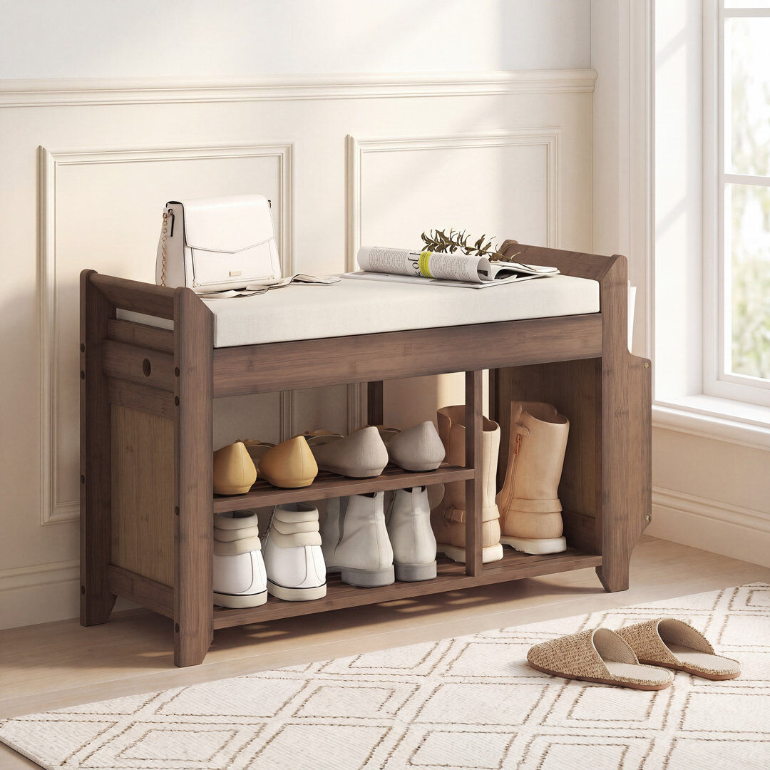 Brayden Studio 6 Pair Shoe Storage Bench Dark Brown, Cream 6