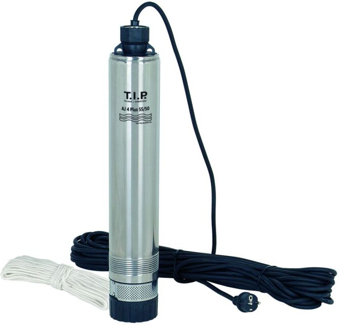 T.I.P. AJ 4 Plus 55/50 Brunnenpumpe - Tiefbrunnenpumpe 30104 Edelstahl, 3.300 l/h,  50 m Förderhöhe, 800 W, inkl. Ablassseil