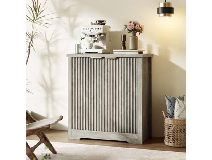 JustSmart Modernes geriffeltes Sideboard – 2/4-Tür Buffet mit verstellbarem Fach, Ablagefläche & antik-Heller Holzoptik für Küche, Esszimmer, Wohnzimmer