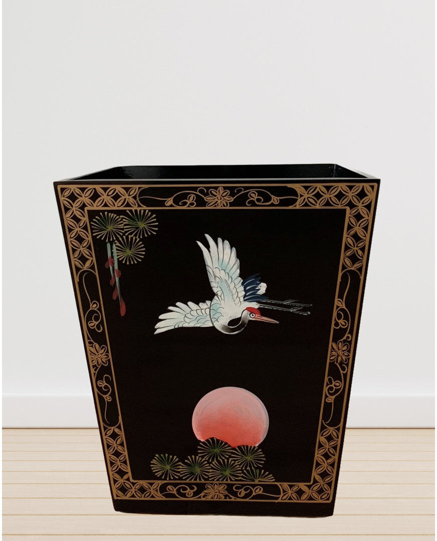 World Menagerie Clintonpark 15 Litre Hand Painted Waste Bin Cranes Artistry Black 15L