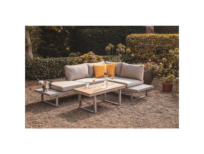 Gardenson Loungegarnitur, Grau, Holz, Metall, Akazie, 175x70x175 cm, Fsc, Tisch höhenverstellbar, UV-beständig, Gartenmöbel, Loungemöbel, Loungegarnituren