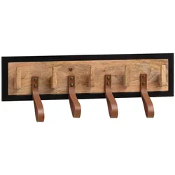 WANDGARDEROBE Mango Massivholz Echtleder Modern 60x15x6 cm mit Schlaufen