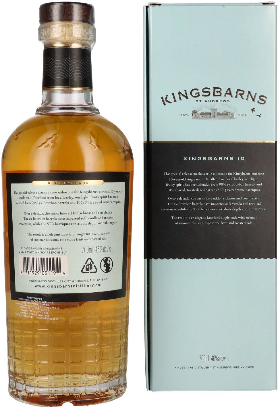 Kingsbarns 10 Years Old Lowland Single Malt Scotch Whisky Limited Release 46% Vol. 0,7l in Geschenkbox