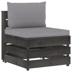 vidaXL Modulares Mittelsofa mit Kissen Grau Imprägniertes Holz