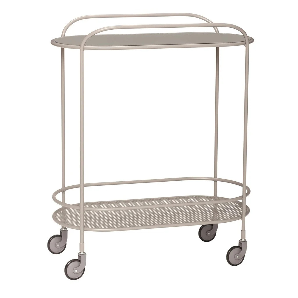 Hubsch Trolley metaal en glas grijs met zwenkwielen