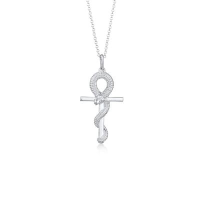 Lange Kette KUZZOI "Halskette Herren Kreuz Schlange 925 Silber" Gr. 60, silber, Halsketten, Herren, ohne Stein, Silber 925 (Sterlingsilber)