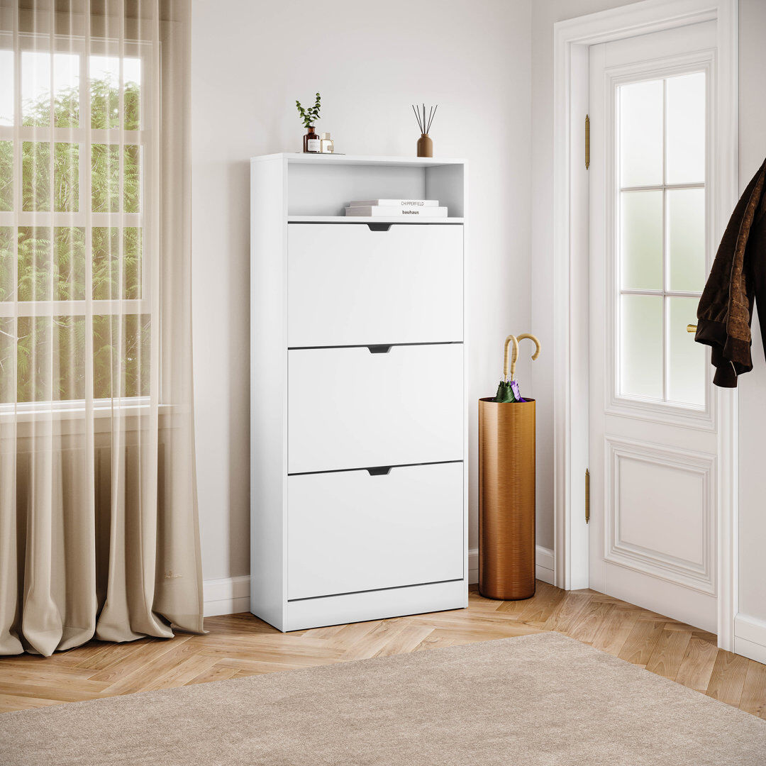 George Oliver 3 Drawer Shoe Cabinet with Open Shelf Modern Storage Furniture for Hallway Living Room Bedroom White