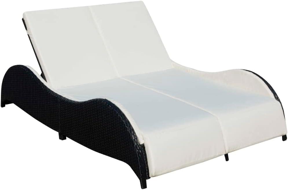 Doppel-Sonnenliege für 2 Personen aus Poly-Rattan mit verstellbarer Rückenlehne und Kissen, einschließlich Polsterauflage, für Garten und Terrasse, Schwarz, 200x132cm