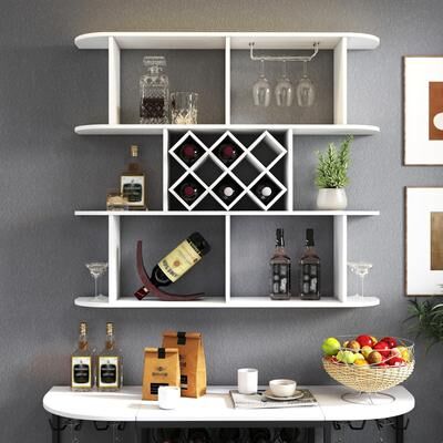 PARISLOFT Wall Mounted 3-Tier Rustic Wine Rack with Central Wine Grid - 47.24 x 9.06 x 40.5''