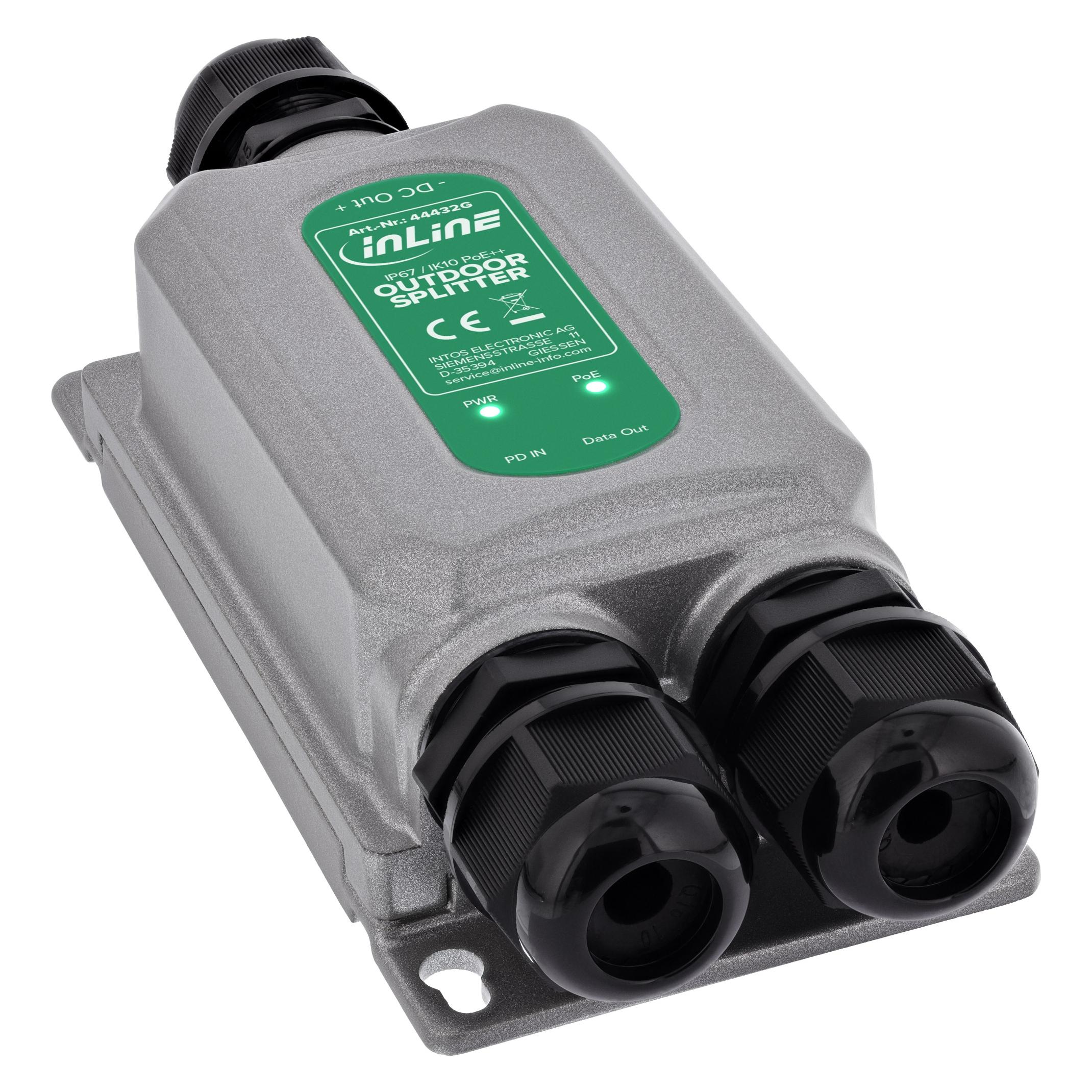 Allnet InLine PoE++ Splitter Outdoor, 1 Gb/s, IP67, IK10, max. 60 W (802.3af (PoE), 802.3at (PoE+), 802.3bt (PoE++), 60 W) (44432G)