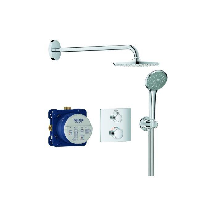 Grohe Grohtherm Unterputz-Duschsystem 34734000 chrom, mit Unterputz-Thermostat, Brausearm 42,2cm