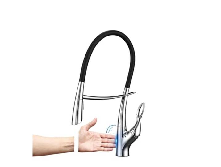 Luxus-Küchenarmatur aus Messing in Pistolengrau, ausziehbares Design mit magnetischer Absaugung, Einhand-Kalt- und Warmwasserhahn Doppelsteuerung 2 Funktionen Kommerziell(Chrome01)