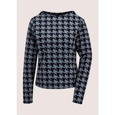 Langarmshirt MADELEINE "Sweatshirt Hahnentritt-Oberteil mit U-Boot-Ausschnitt", Damen, Gr. 38, grau (rauchblau, schwarz), Modern, U-Boot-Ausschnitt, Shirts Langarmshirt