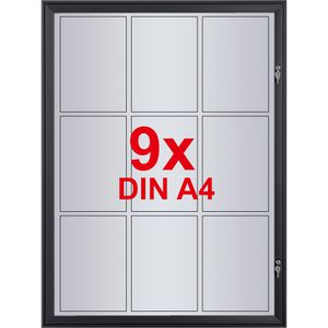 Showdown-Displays Schaukasten schwarz, außen, 9 x A4, magnetisch, extraflach, abschließbar