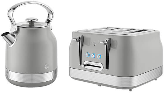 Swan Retro Revive Grey Traditional Kettle & 4 Slot Toaster Set