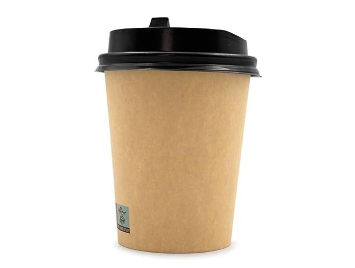 Wellsamed WELLSACUP 1000 Pappbecher 220 ml mit schwarzem Deckel, Kraftpapier Natur, geeignet für Heißgetränke, Coffee to Go, Business, Veranstaltungen, Party