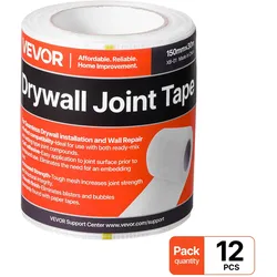 VEVOR Fugenband, 150 mm B x 30 m L, 12 Rollen, selbstklebendes Fiberglas-Trockenbau-Reparaturband, Gewebeband für Reparatur- & Spachtelarbeiten, für eine glatte, ebene Wandoberfläche