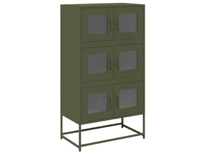 Kaorsrow Highboard Olivgrün Metall 68x39x123 cm mit 6 Türen Stabiler Mehrzweckschrank aus Stahl für Wohnzimmer und Büro mit flexiblen Türen und 90 kg Belastbarkeit.