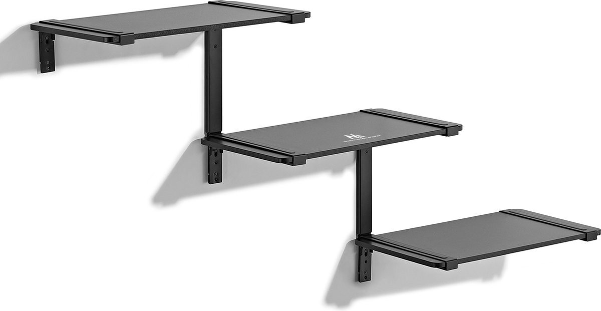 Maclean Modulaire Wandplank met Drie Etages, Zwart, Max. 30 kg