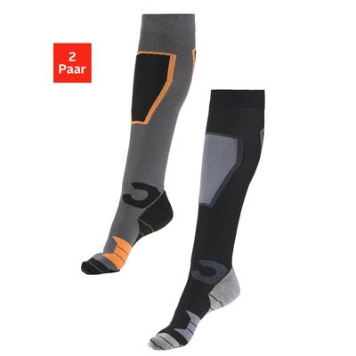 Skistrümpfe BENCH. "gepolsterte Kniestrümpfe Snowboarden Skifahren Jagen Wandern", Herren, Gr. 39-42, grau (1x schwarz grau, 1x grau orange), Elasthan, Polyamid, Polyester, gemustert, elastisch, Socken, mit Funktionsplüsch für Herren und Damen