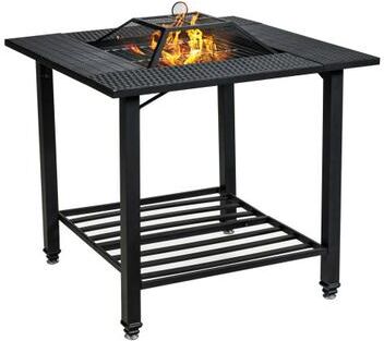 Costway 31 Inch Outdoor Fire Pit Dining Table with Cooking BBQ Grate
