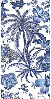 Roommates Waverly Blue & White Exotic Curiosity Peel and Stick Wallpaper