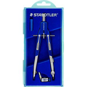 Staedtler Zirkel 552 01 Mars Comfort, 3-teilig, Schnellverstellzirkel, grau/blau, mit Stifthalter