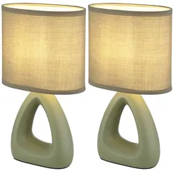 Tischlampe Tischleuchte Keramik Nachttischleuchte Textil grün Leselampe, 1x E14 Fassung, LxBxH 17x10x30 cm, 2er Set