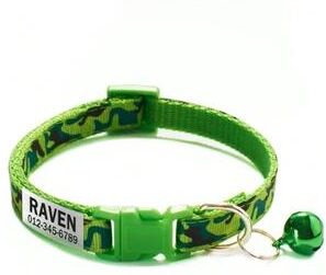Uplift Essentials Personalized Camouflage Cat Collar With Custom ID Tag & Safety Bell green