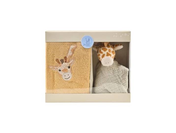 Sterntaler Geschenk Set Giraffe Kaya – weiches, saugfähiges Kinderhandtuch mit Applikation & kleines Schmusetuch aus weichem Musselin mit Rassel – ab Geburt - Geschenk zur Babyparty,