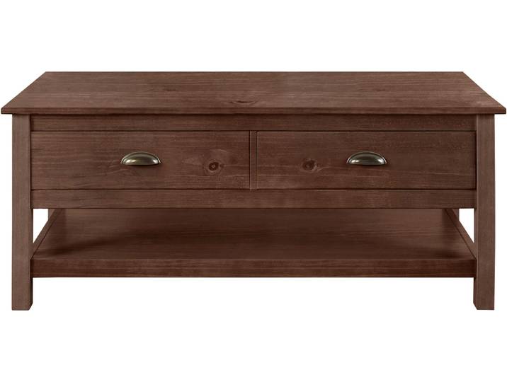 Couchtisch GOODPRODUCT Schröder , braun, B:110cm H:45cm T:50cm, Tische, Couchtisch, mit 2 Schubladen und 1 Einlegeboden, aus massivem Kiefernholz