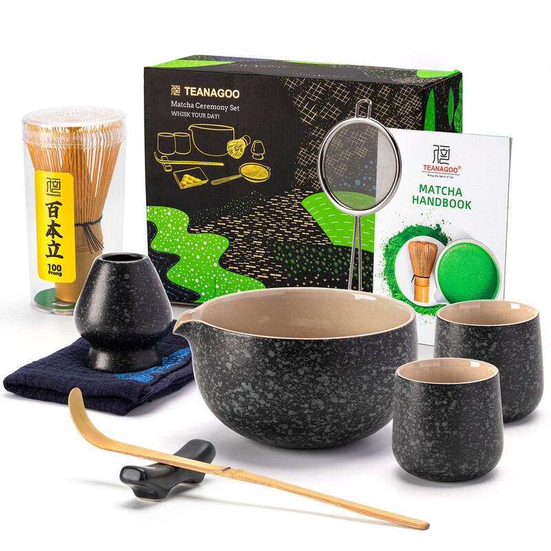 TEANAGOO Matcha Set - 9-delige Keramische Matcha Kit voor Ceremonie met Matcha Klopper, Kom en 2 Matcha Kopjes (213 ml)
