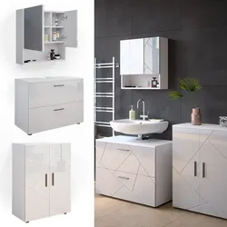 Vicco Badmöbelset Unterschrank Spiegelschrank Badschrank Irma Weiß Hochglanz Badmöbel