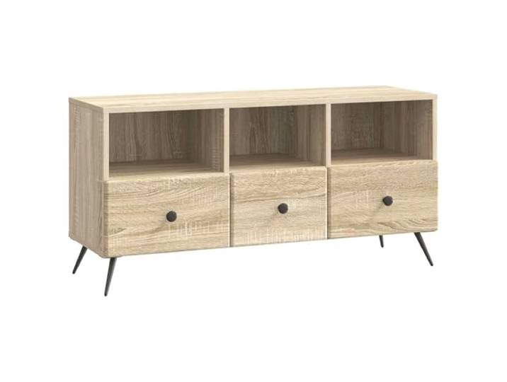 Roanoer TV-Schrank Sonoma-Eiche 102x34,5x50 cm Holzwerkstoff Lowboard Vielseitiges Mediacenter mit 3 Schubladen und Kabelführung für aufgeräumte Ordnung im Wohnzimmer oder Schlafzimmer.