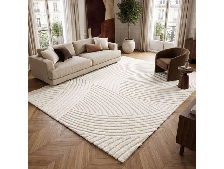 Tapis à relief courbes doux crème 160x230