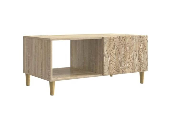 LKJephalotrope Couchtisch Sonoma-Eiche 90x50x40 cm Holzwerkstoff Stabiler Beistelltisch mit robusten Eukalyptus-Beinen und Fach für Wohnzimmer und Lounge.