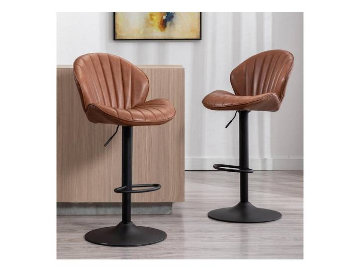 LuxusKollektion Barhocker Barhocker höhenverstellbar Tresenhocker Lehne Kunstleder Braun