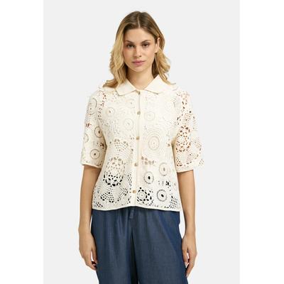 Kurzarmbluse MILANO ITALY, Damen, Gr. L, beige (sand), Web, Material: 100% Baumwolle, regular fit normal, hoch geschlossener Ausschnitt, eingesetzt gerader Abschluss, Blusen, aus Baumwolle