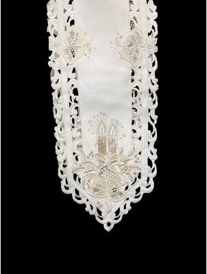 Jiallo Christmas Candle Beige Lace Embroidered Cutwork Rectangular Table Runner, 15 by 43 inch